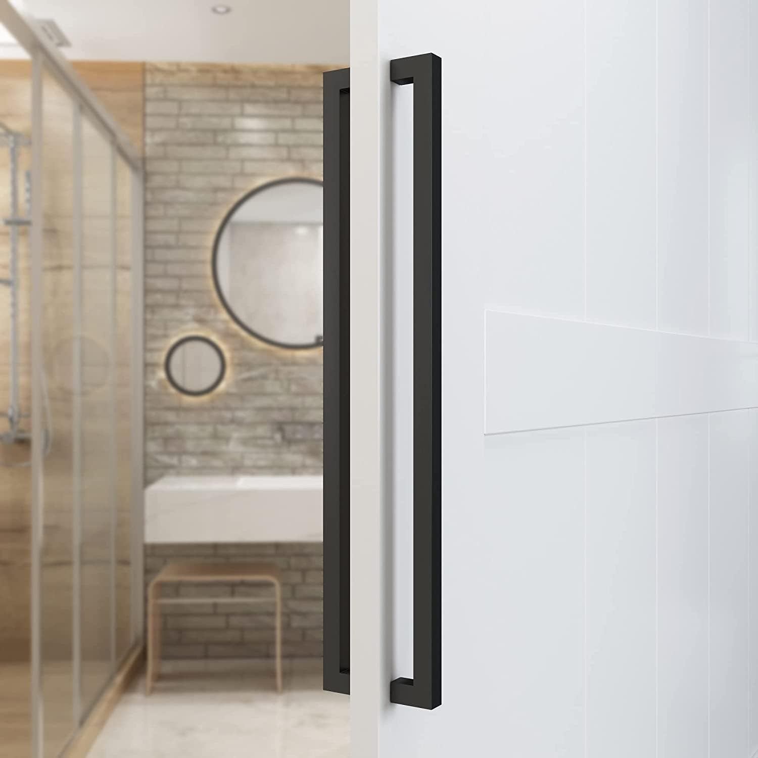 24" Stainless Steel Square Commercial Barn Door Pull Handle Set - Matte Black Finish for Entry Office, Store Front, or Garage