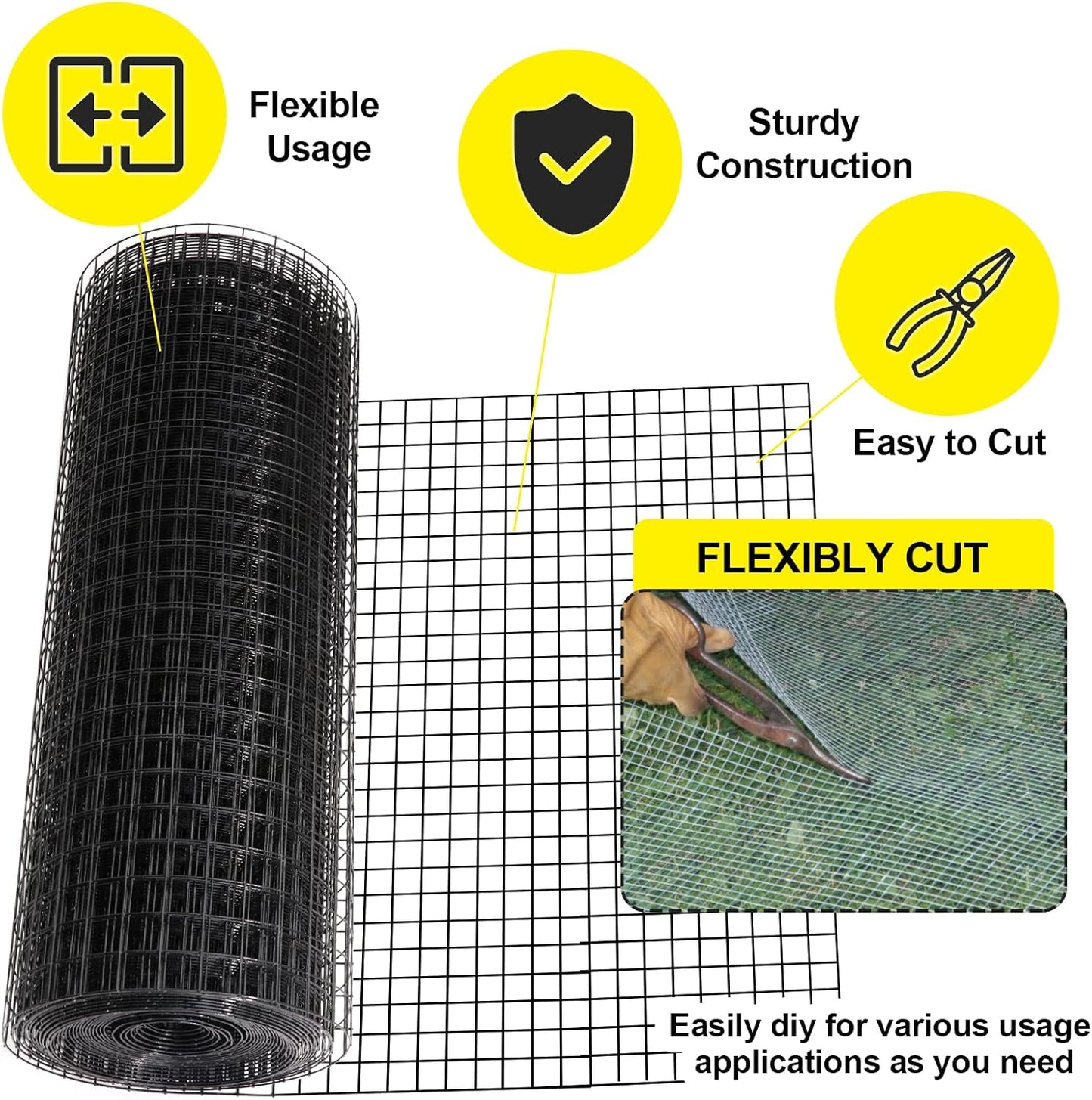24'' x 50' 1-inch Black Vinyl Coated Welded Fence Mesh - 16 Gauge Hardware Cloth for Home & Garden Fence
