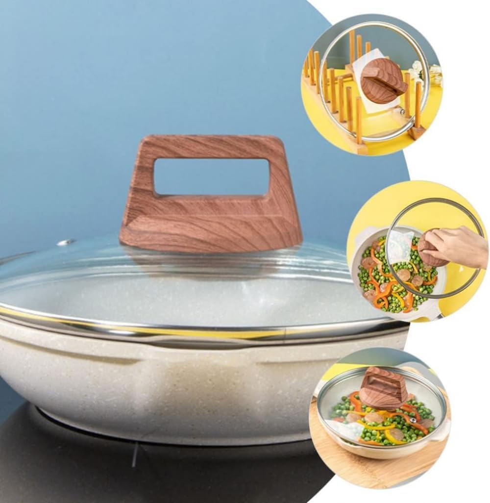 24CM Stainless Steel Cookware Universal Pot Lid with Steam Vent Hole and Wood Handle for Skillets and Saucepan