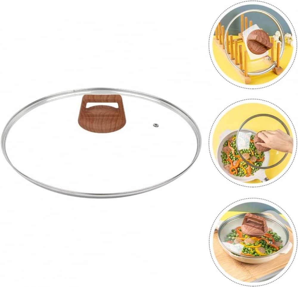 24CM Stainless Steel Cookware Universal Pot Lid with Steam Vent Hole and Wood Handle for Skillets and Saucepan