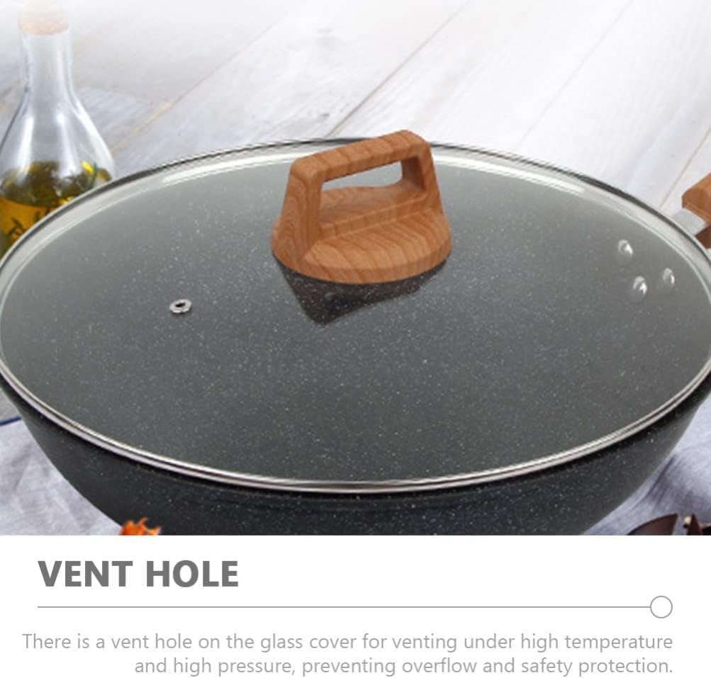 24CM Stainless Steel Cookware Universal Pot Lid with Steam Vent Hole and Wood Handle for Skillets and Saucepan