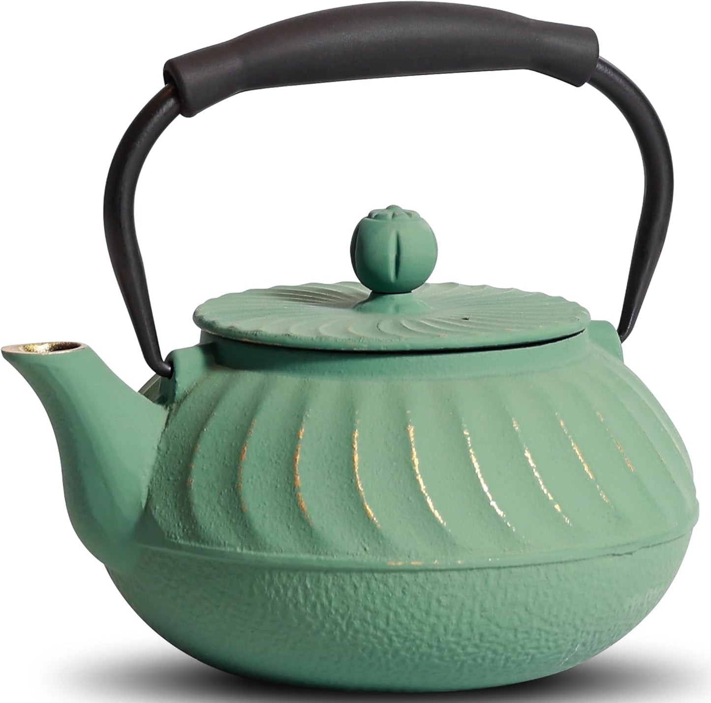 24oz Small Cast Iron Teapot with Infuser, Stovetop Safe Tea Kettle for Tea Coffee, Japanese Conch Shell Pattern, Enameled Interior - Silicone Handle - 700ml Green