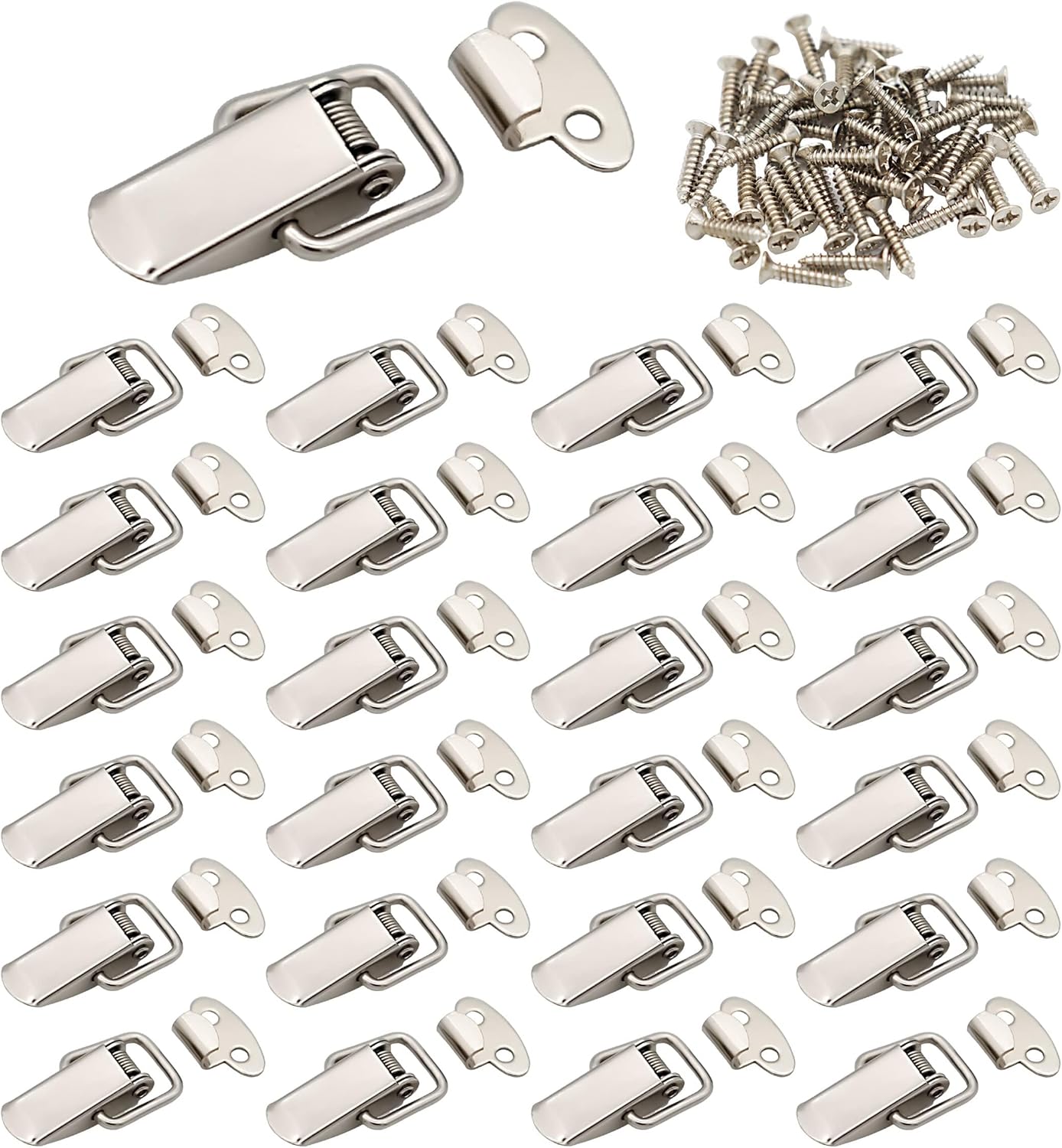 24pcs Small Stainless Steel Spring Toggle Lock Clasp Buckle Latch for Cabinet Boxes Wooden Cases - Silver