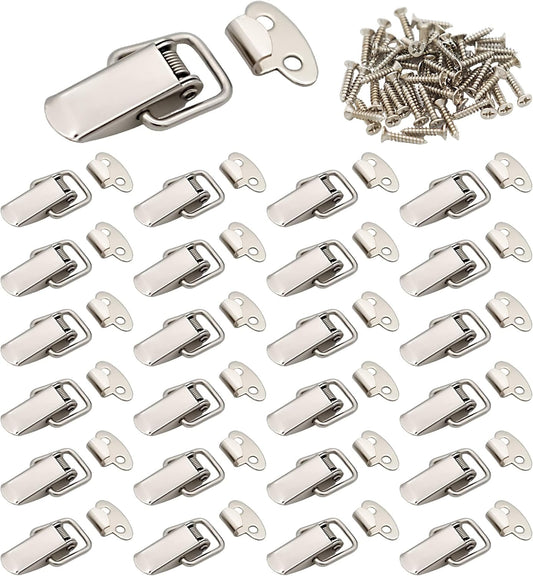 24pcs Small Stainless Steel Spring Toggle Lock Clasp Buckle Latch for Cabinet Boxes Wooden Cases - Silver