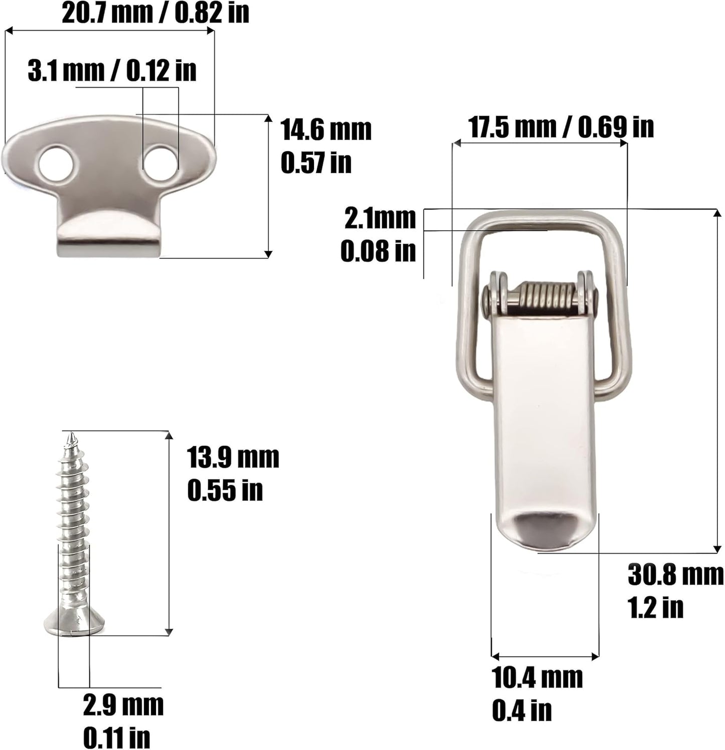 24pcs Small Stainless Steel Spring Toggle Lock Clasp Buckle Latch for Cabinet Boxes Wooden Cases - Silver