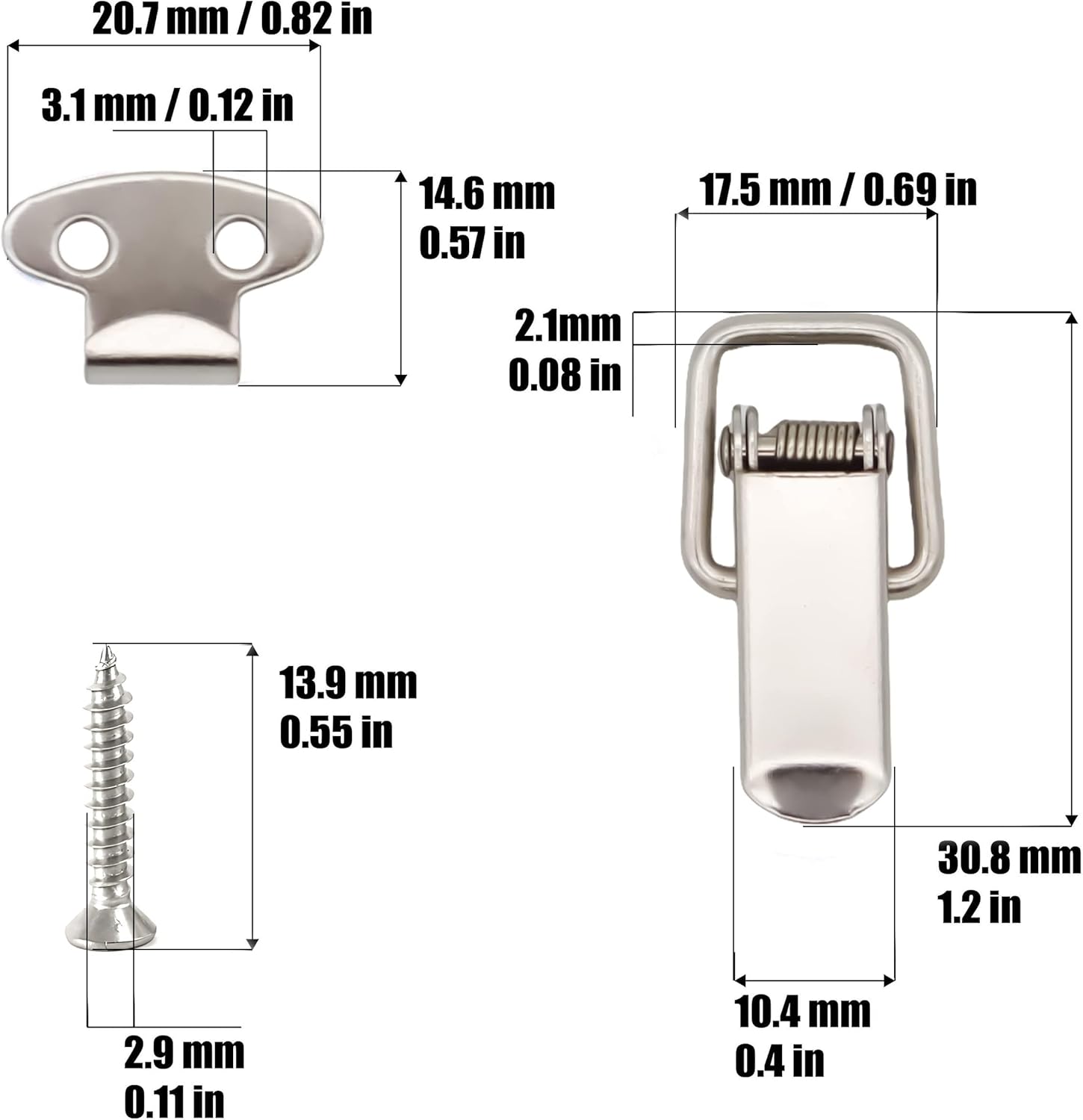 24pcs Small Stainless Steel Spring Toggle Lock Clasp Buckle Latch for Cabinet Boxes Wooden Cases - Silver