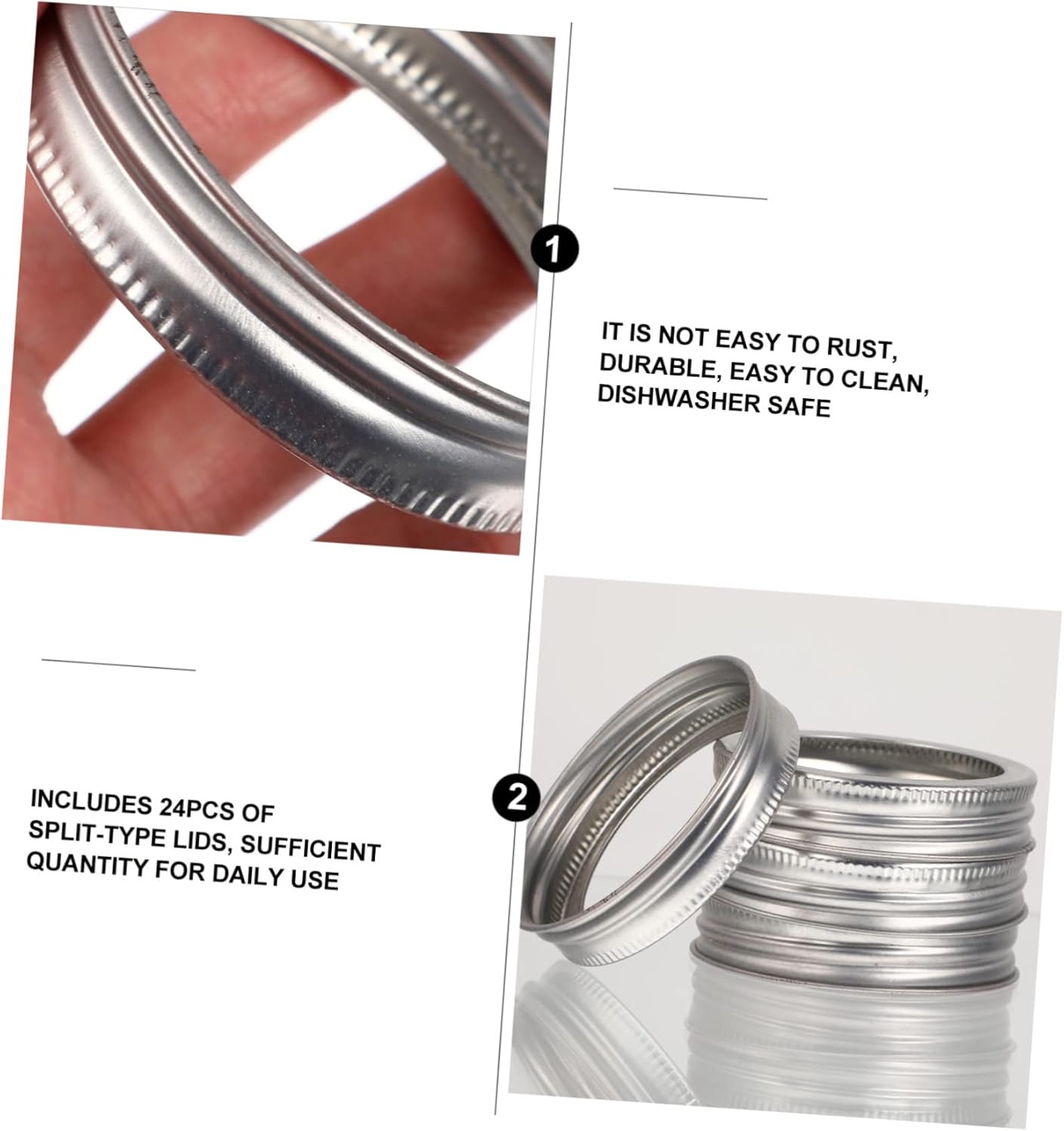 24PCS Split Type Mason Jar Lid Bands Covers for Standard Mouth 70mm Jars - Canning and Storage Bottle Cover Rings