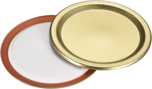 24pcs Tinplate Split-Type Regular Mouth Canning Jar Lids in Gold Color - Leak Proof Storage Cover by uxcell