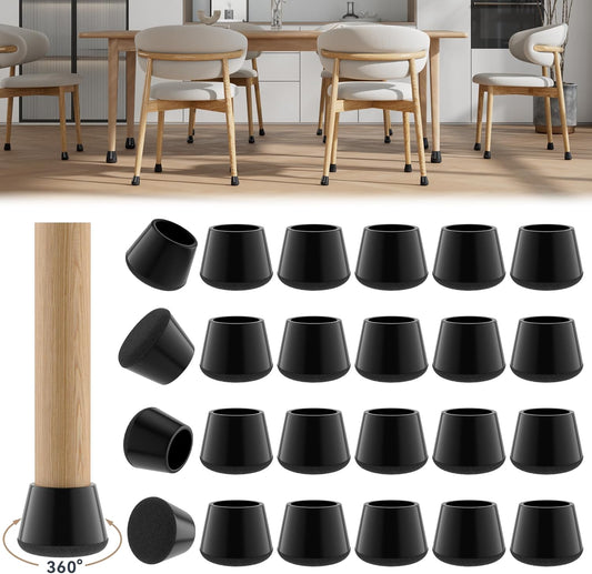 24PCS Upgraded Silicone Chair Leg Floor Protectors for Hardwood Floors - Furniture Sliders with 360°Felt Pad Bottom and Thickening Caps for Scratch and Noise Reduction