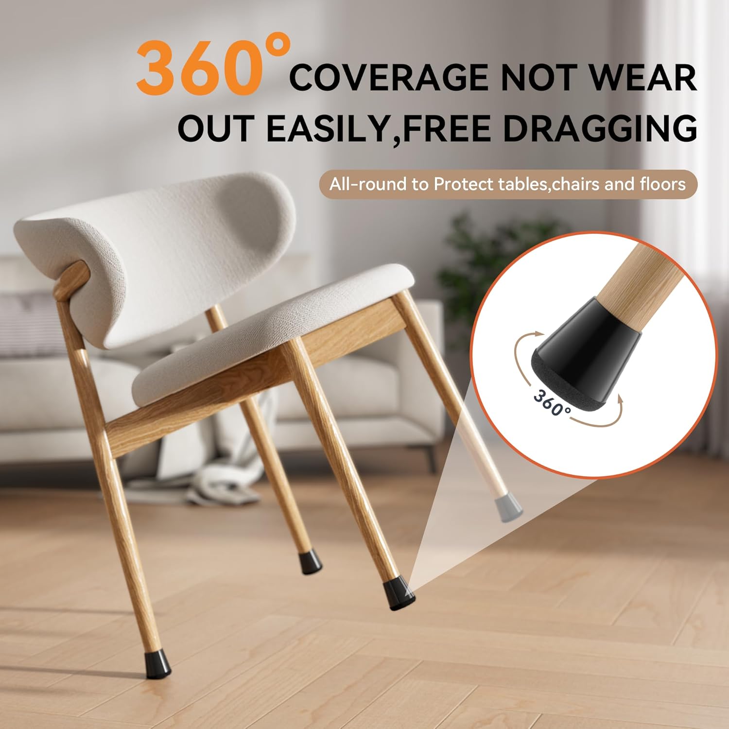 24PCS Upgraded Silicone Chair Leg Floor Protectors for Hardwood Floors - Furniture Sliders with 360°Felt Pad Bottom and Thickening Caps for Scratch and Noise Reduction