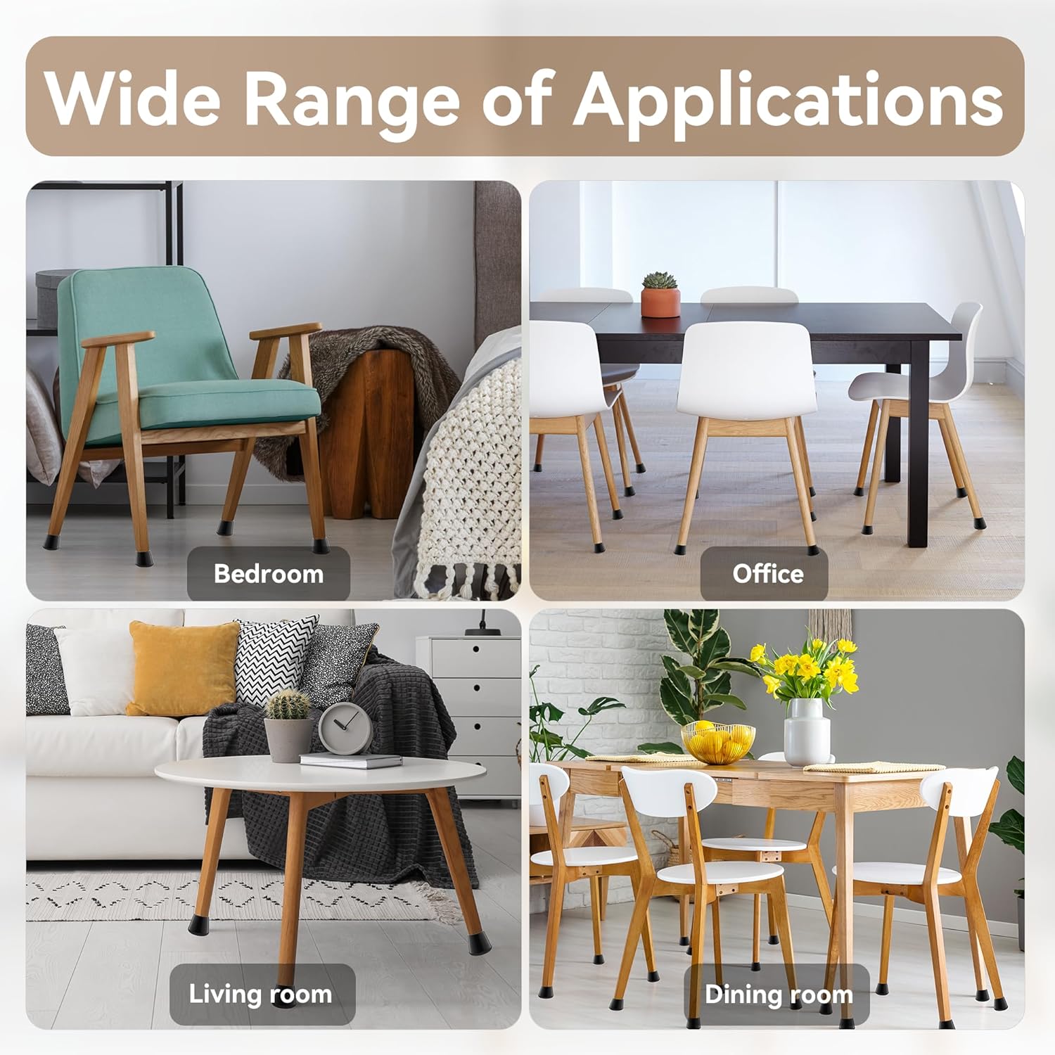 24PCS Upgraded Silicone Chair Leg Floor Protectors for Hardwood Floors - Furniture Sliders with 360°Felt Pad Bottom and Thickening Caps for Scratch and Noise Reduction