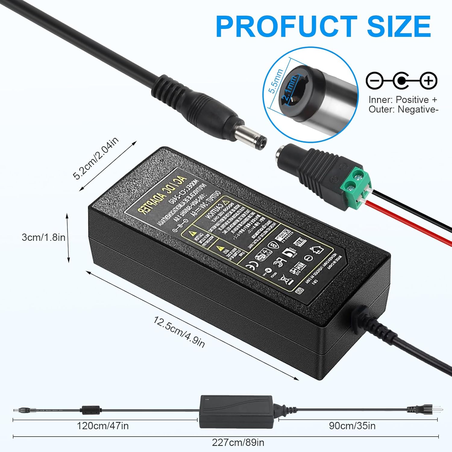24V 6A LED Power Supply Adapter with 5.5x2.1mm Jack - AC to DC Converter for Various Devices