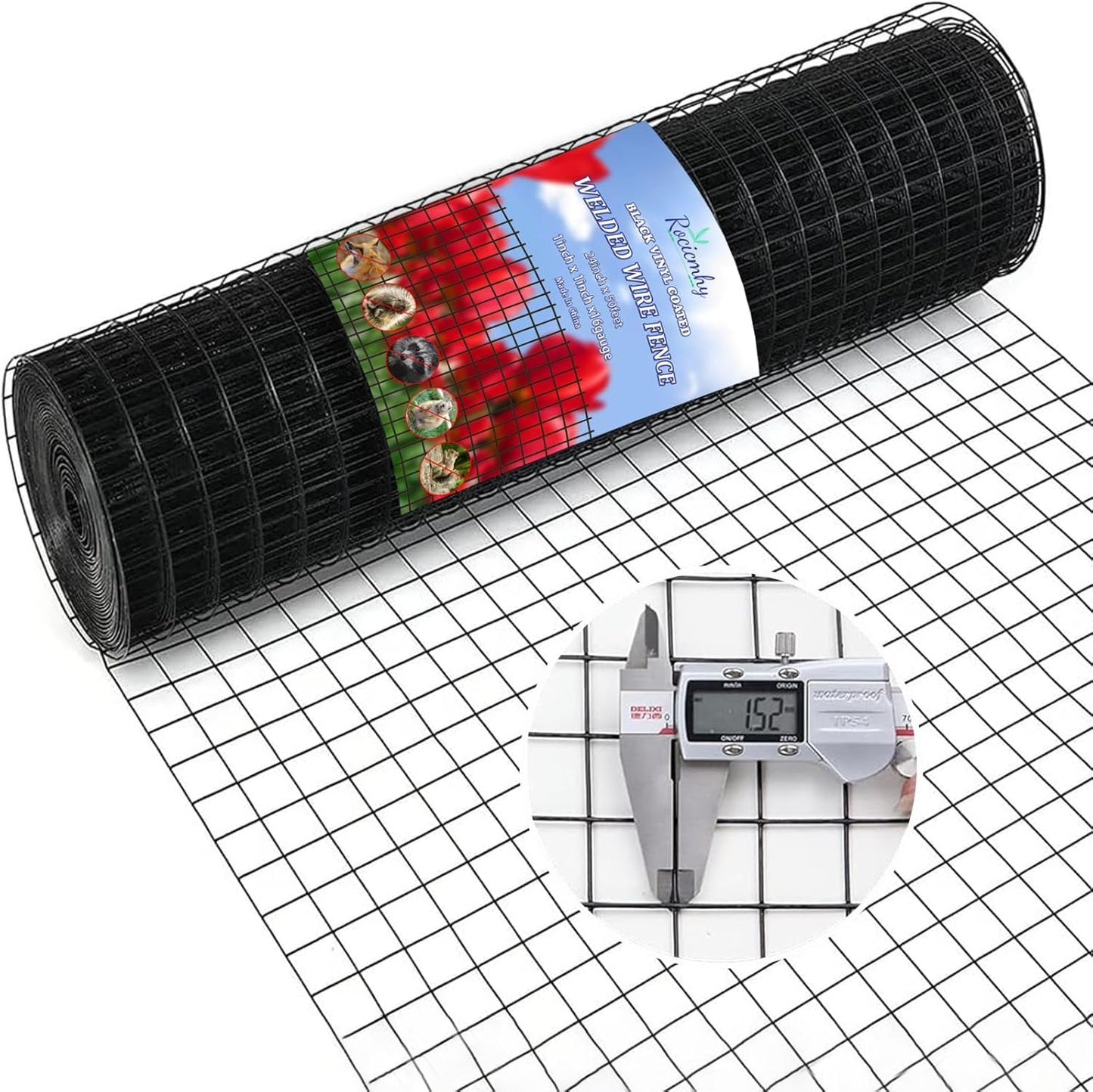 24x50 ft 1x1 Inch Black PVC Coated Hardware Cloth, 16 Ga Chicken Wire Mesh Fencing for Garden and Rabbit Fence - WildKart