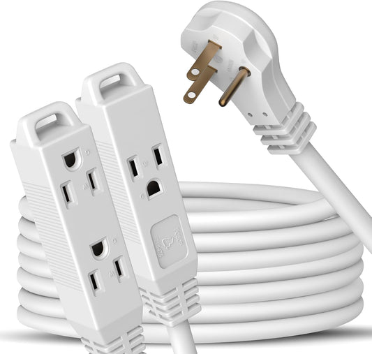 25 Ft 3-Outlet Flat Extension Cord by Bindmaster, UL-Listed 3-Prong Multi Wire for Indoor Use - Space-Saving Flat Angled Design (1 Pack)