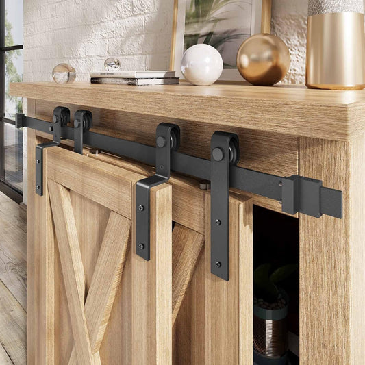 2.5 FT Mini Cabinet Bypass Double Sliding Barn Door Hardware Track Kit - Easy Installation, Smooth and Quiet Sliding for Storage, Windows, TV Stands - No Cabinet Needed - WildKart