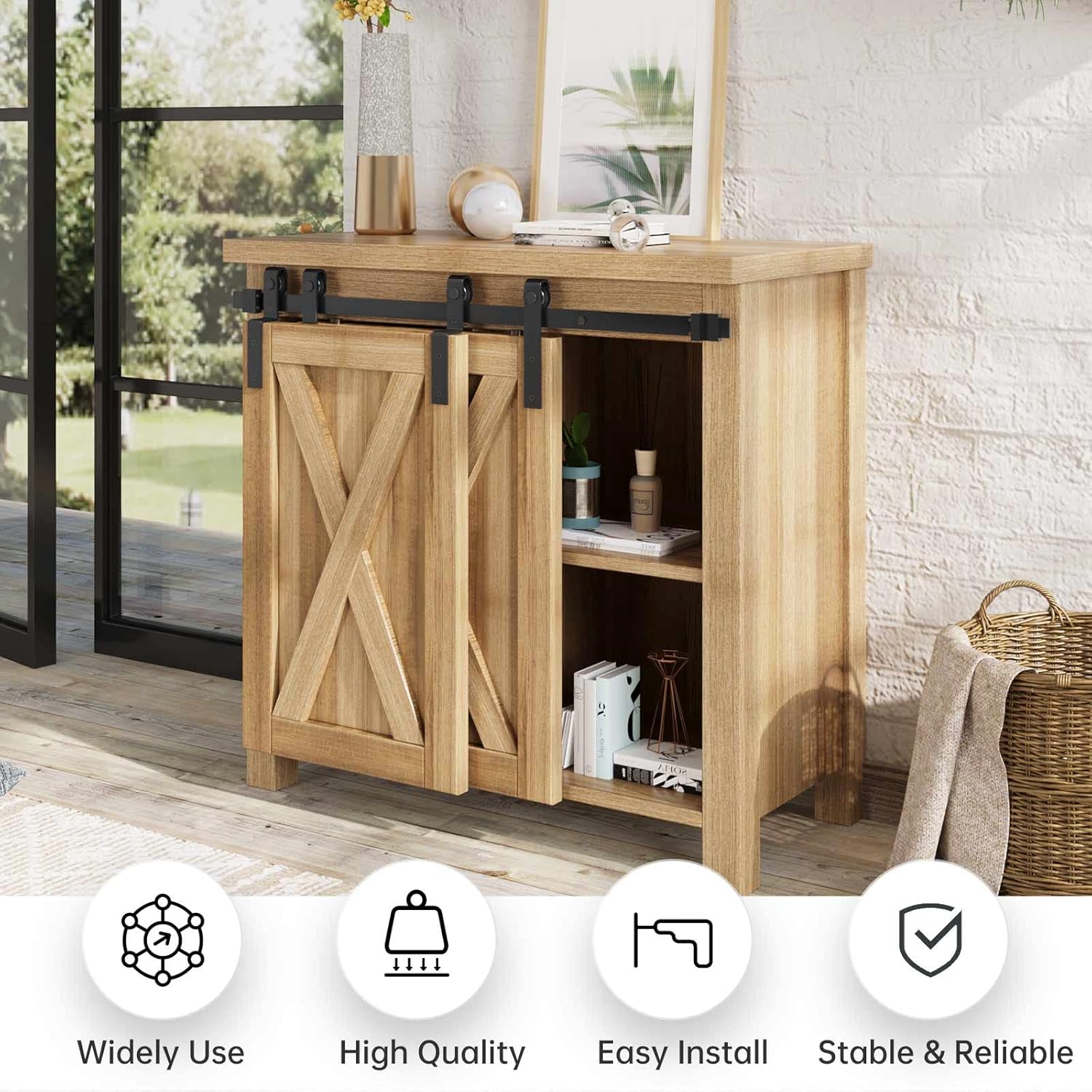 2.5 FT Mini Cabinet Bypass Double Sliding Barn Door Hardware Track Kit - Easy Installation, Smooth and Quiet Sliding for Storage, Windows, TV Stands - No Cabinet Needed - WildKart