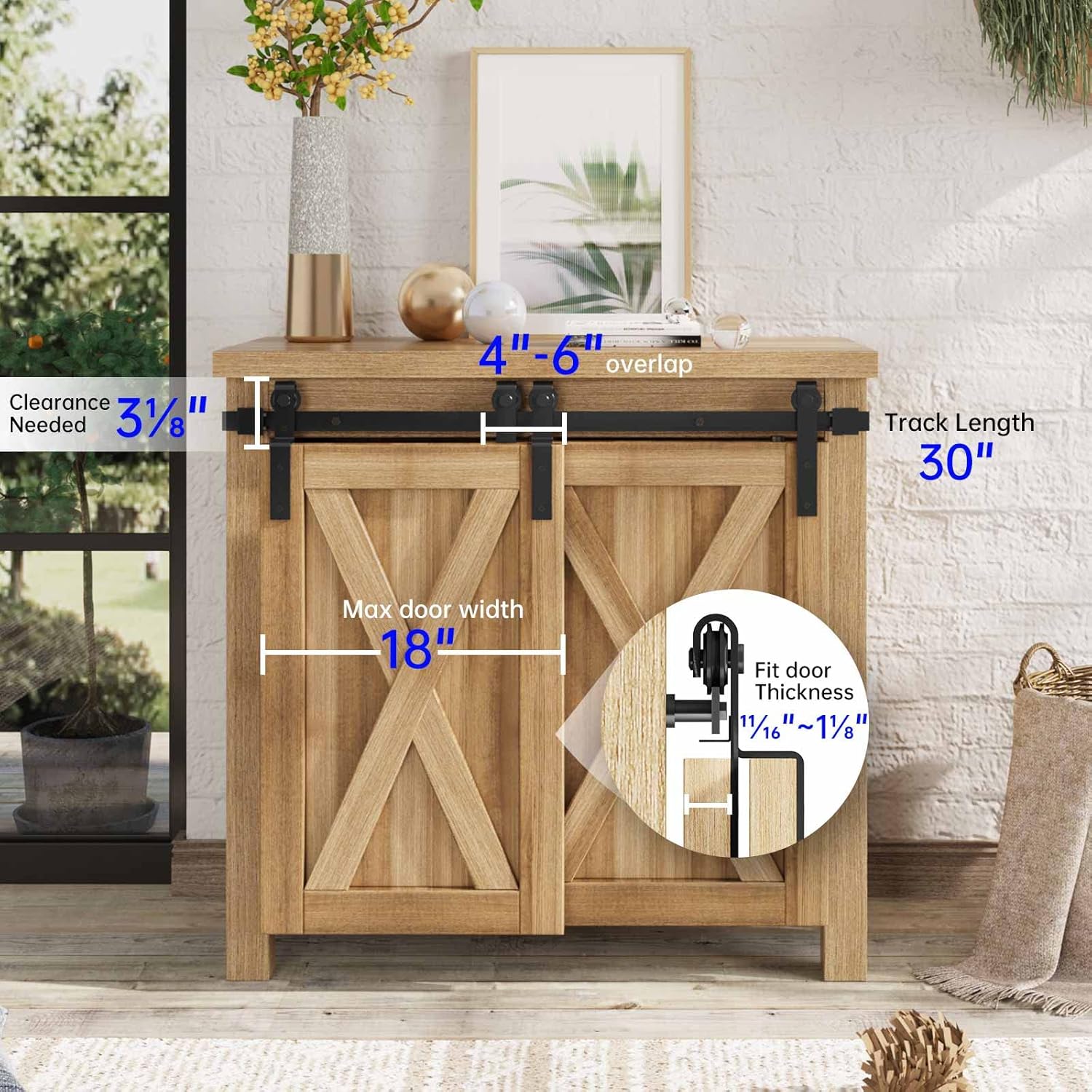 2.5 FT Mini Cabinet Bypass Double Sliding Barn Door Hardware Track Kit - Easy Installation, Smooth and Quiet Sliding for Storage, Windows, TV Stands - No Cabinet Needed - WildKart