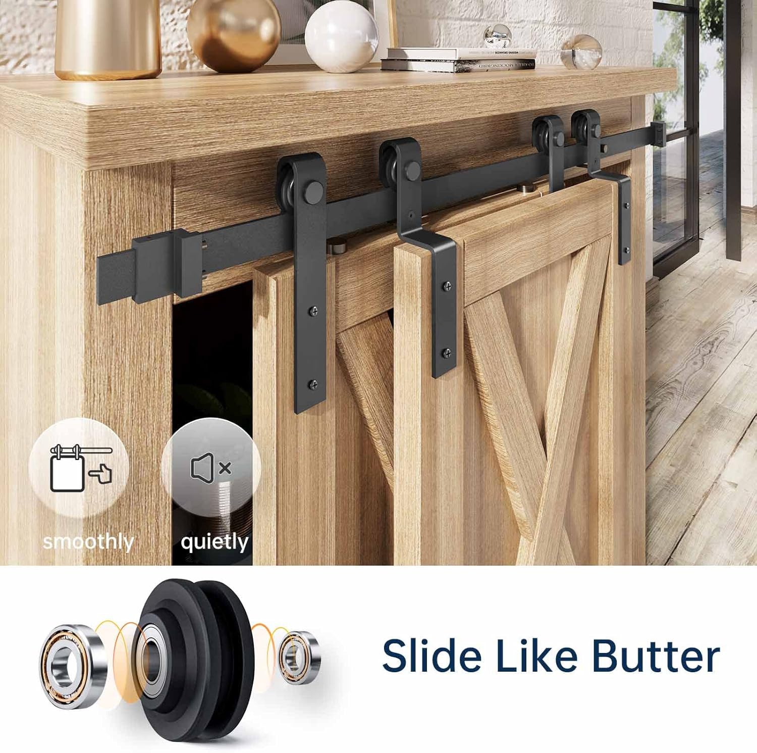 2.5 FT Mini Cabinet Bypass Double Sliding Barn Door Hardware Track Kit - Easy Installation, Smooth and Quiet Sliding for Storage, Windows, TV Stands - No Cabinet Needed - WildKart