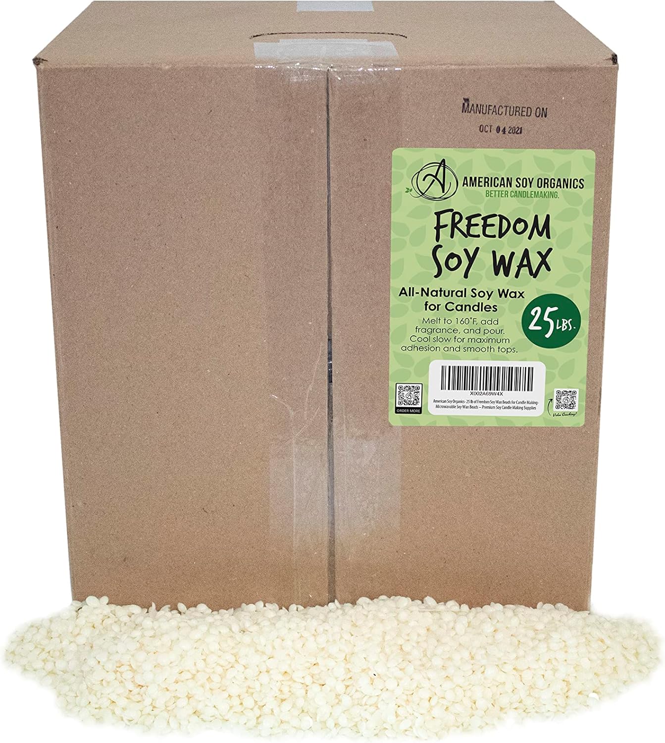 25 lbs of Freedom Soy Wax Beads - Natural, Paraffin-Free Candle Making Supplies for Container Candles, Tealights, and Wax Melts