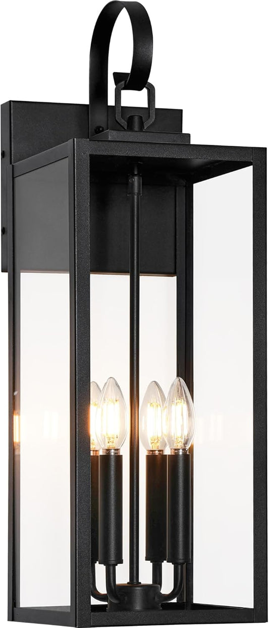 25" Outdoor Wall Light Fixture - 4-Light Extra Large Exterior Lantern for Porch, Front Door, Garage - Waterproof Black Wall Mount Sconce