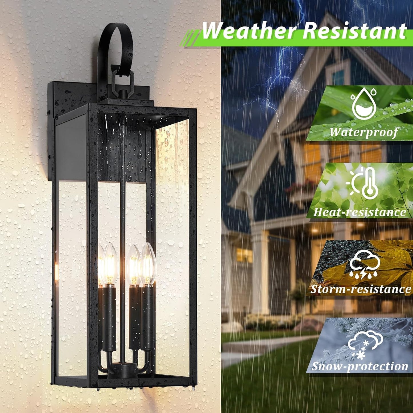 25" Outdoor Wall Light Fixture - 4-Light Extra Large Exterior Lantern for Porch, Front Door, Garage - Waterproof Black Wall Mount Sconce
