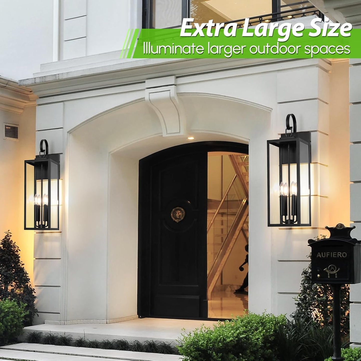25" Outdoor Wall Light Fixture - 4-Light Extra Large Exterior Lantern for Porch, Front Door, Garage - Waterproof Black Wall Mount Sconce