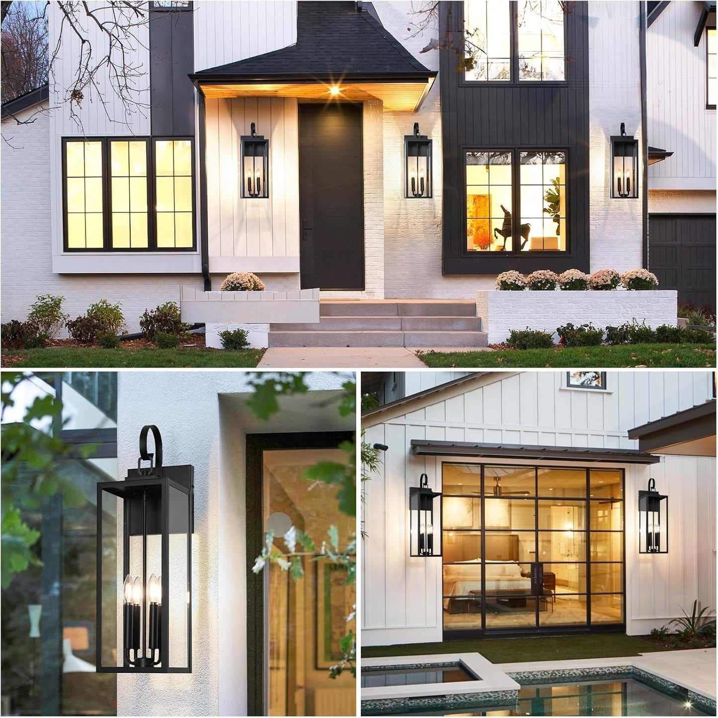 25" Outdoor Wall Light Fixture - 4-Light Extra Large Exterior Lantern for Porch, Front Door, Garage - Waterproof Black Wall Mount Sconce