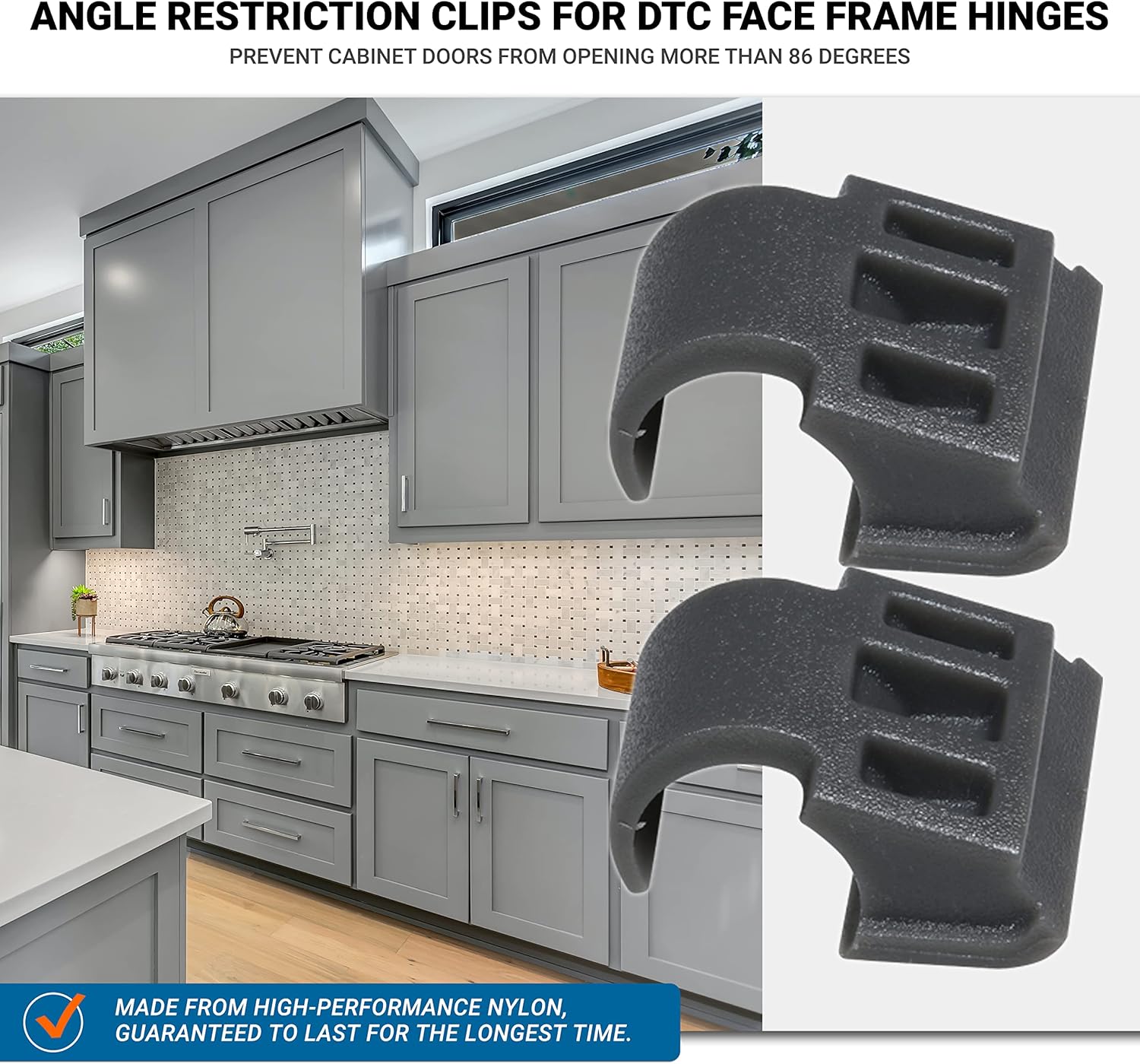 25 Pack Angle Restrictor Clips for DTC Face Frame Hinges - 86 Degree Restriction Clips for Kitchen Cabinet Doors