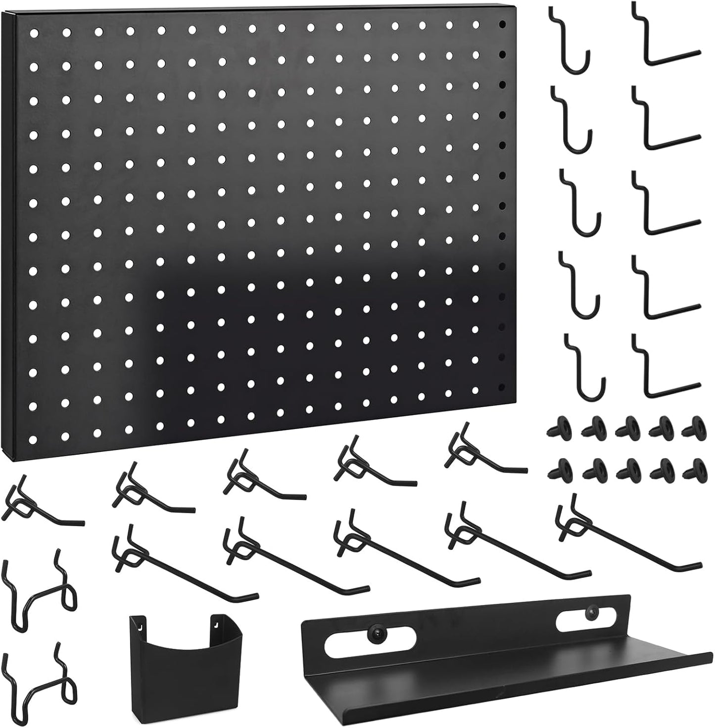 25 Pack G.CORE Heavy Duty Metal Pegboard Organizer Set - 1/4" Round Holes, 17"x13" Panels with Hooks for Garage Craft Tool Display & Organization, Mounting Hardware Included