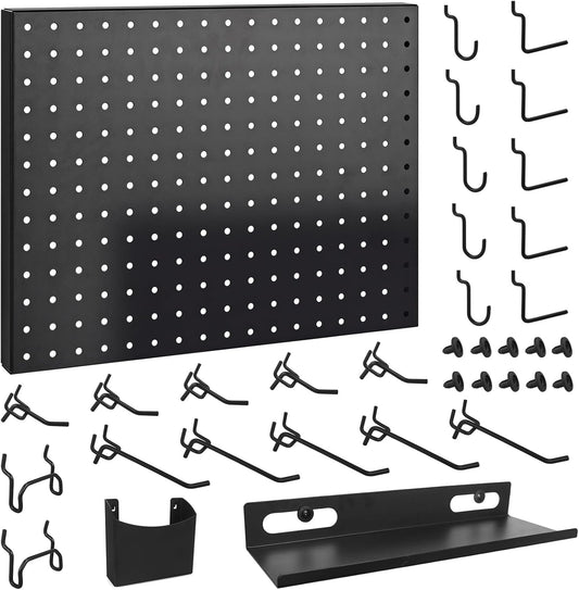 25 Pack G.CORE Heavy Duty Metal Pegboard Organizer Set - 1/4" Round Holes, 17"x13" Panels with Hooks for Garage Craft Tool Display & Organization, Mounting Hardware Included
