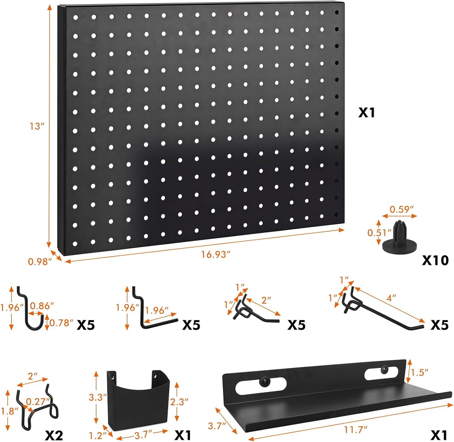 25 Pack G.CORE Heavy Duty Metal Pegboard Organizer Set - 1/4" Round Holes, 17"x13" Panels with Hooks for Garage Craft Tool Display & Organization, Mounting Hardware Included