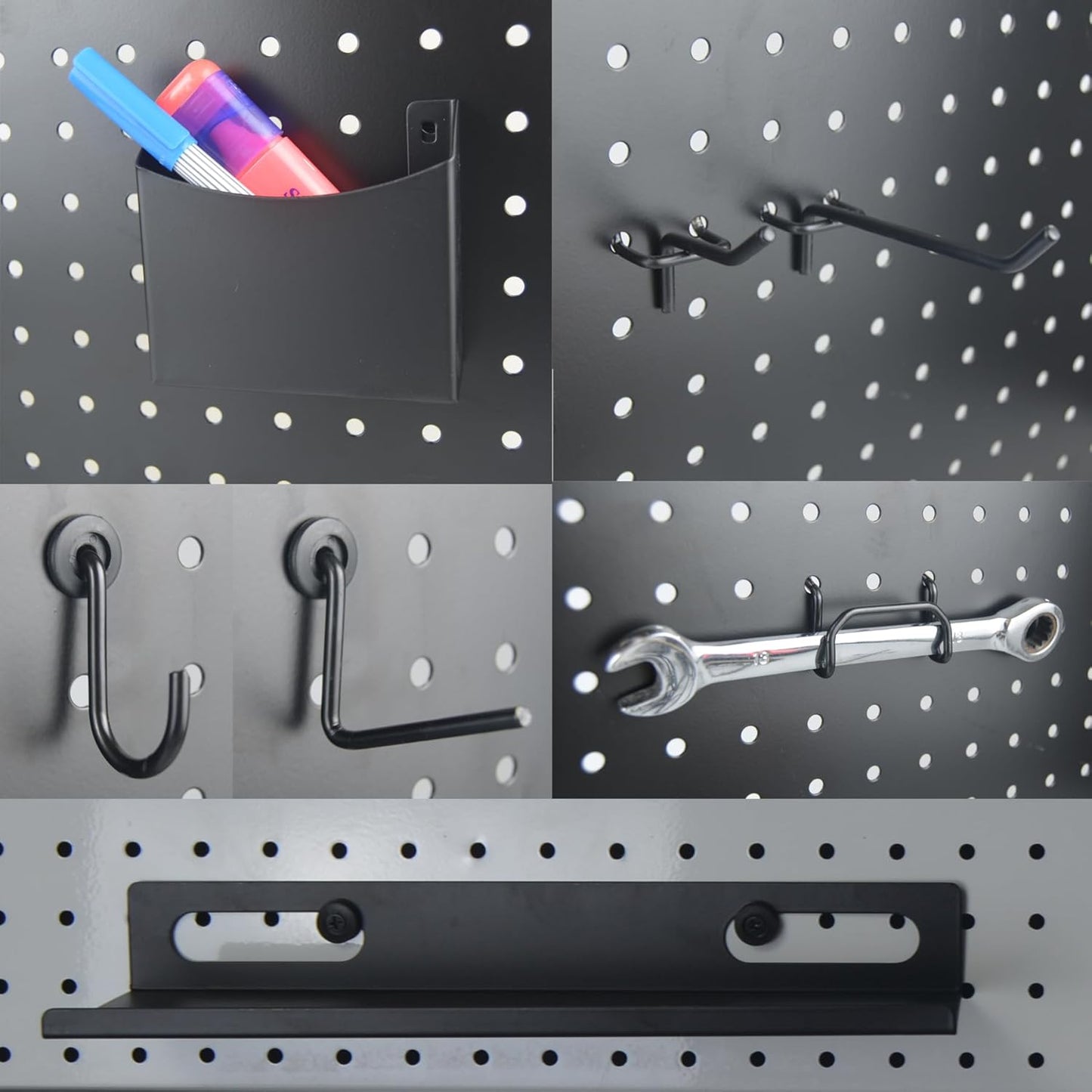 25 Pack G.CORE Heavy Duty Metal Pegboard Organizer Set - 1/4" Round Holes, 17"x13" Panels with Hooks for Garage Craft Tool Display & Organization, Mounting Hardware Included