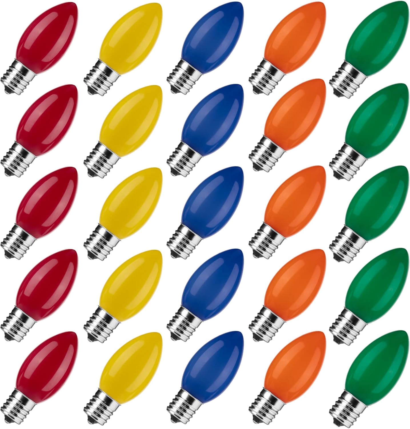 25 Pack Multicolor C9 LED Christmas Light Bulbs - Shatterproof Replacement for String Lights - Commercial Grade Dimmable Bulbs