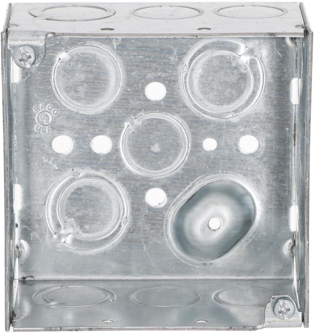 25-Pack RACO 232 4 in. Square Electrical Box, 2-1/8-Inch Deep with 1/2-in. and 3/4-in. Knockouts - Welded Gray Box