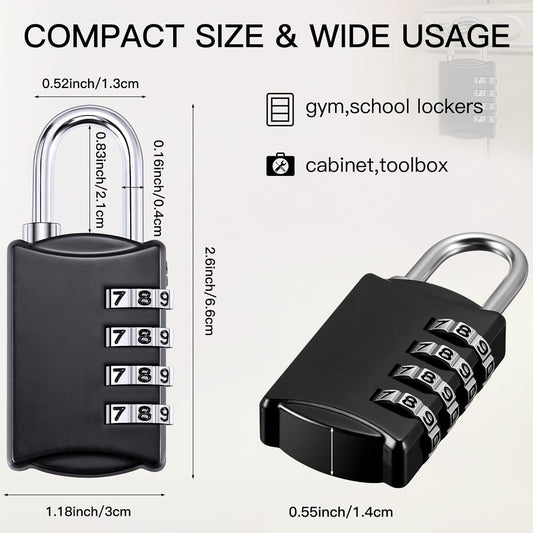 25 Pack Waterproof 4-Digit Combination Locks for Luggage, Gym Locker, Employee Hasp Storage - Resettable Outdoor Padlock - WildKart