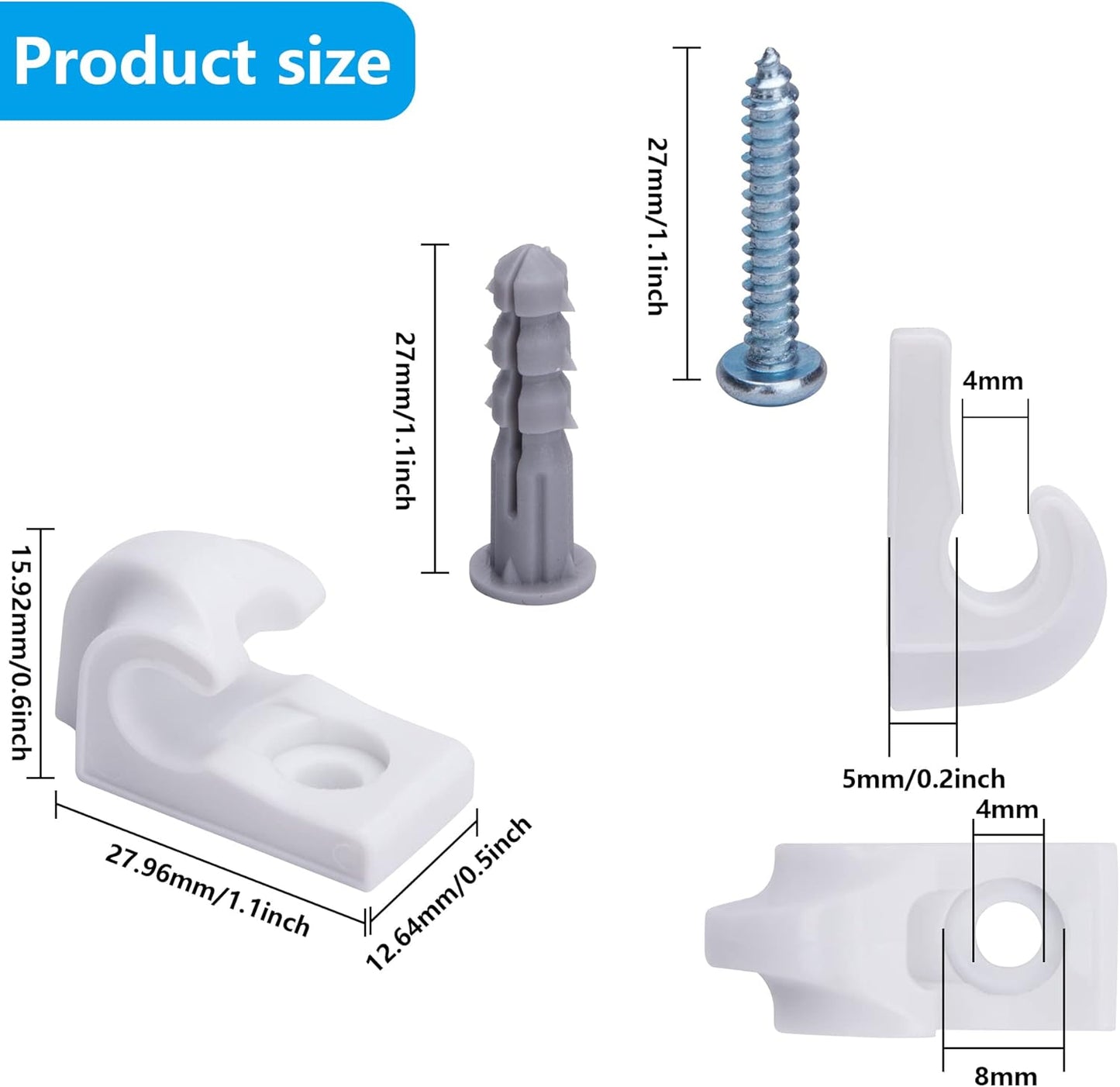 25 Pack White Down Wall Clips for Wire Shelf Brackets - Closet Maid Support Brackets - Plastic Closet Shelves Clips with Screws and Expansion Tubes - WildKart