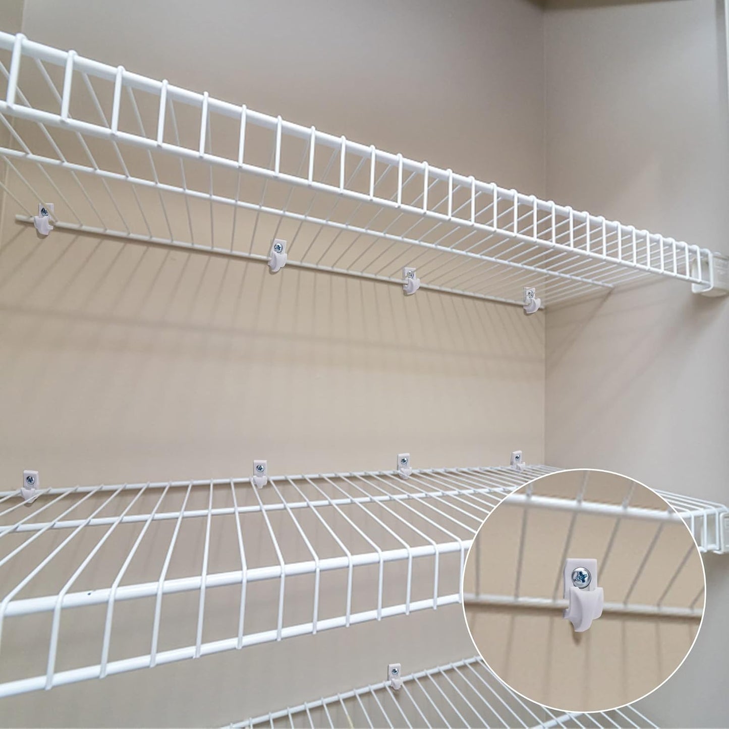 25 Pack White Down Wall Clips for Wire Shelf Brackets - Closet Maid Support Brackets - Plastic Closet Shelves Clips with Screws and Expansion Tubes - WildKart