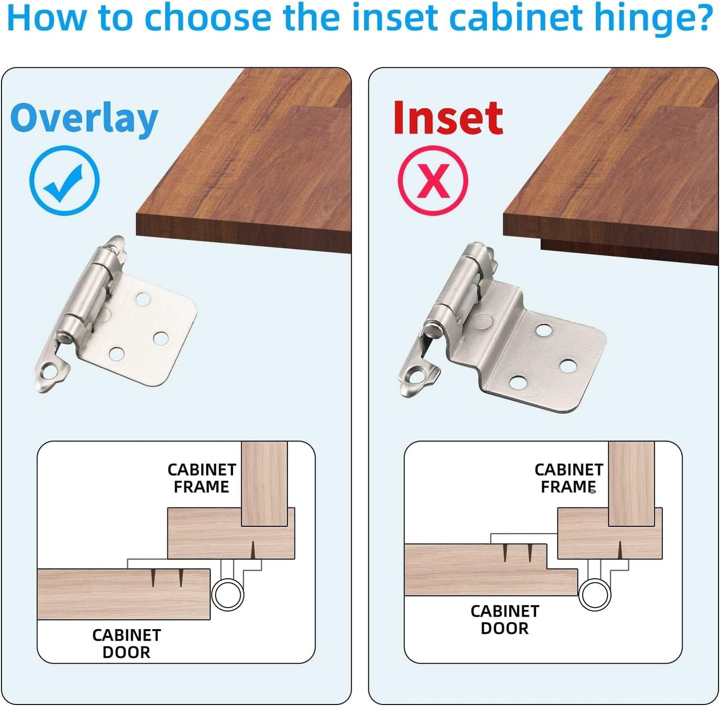 25 Pairs of 1/2" Self Closing Overlay Cabinet Door Hinges - Semi-Concealed Flush Mount Satin Nickel Hinges for Kitchen Cabinets by Home Master Hardware