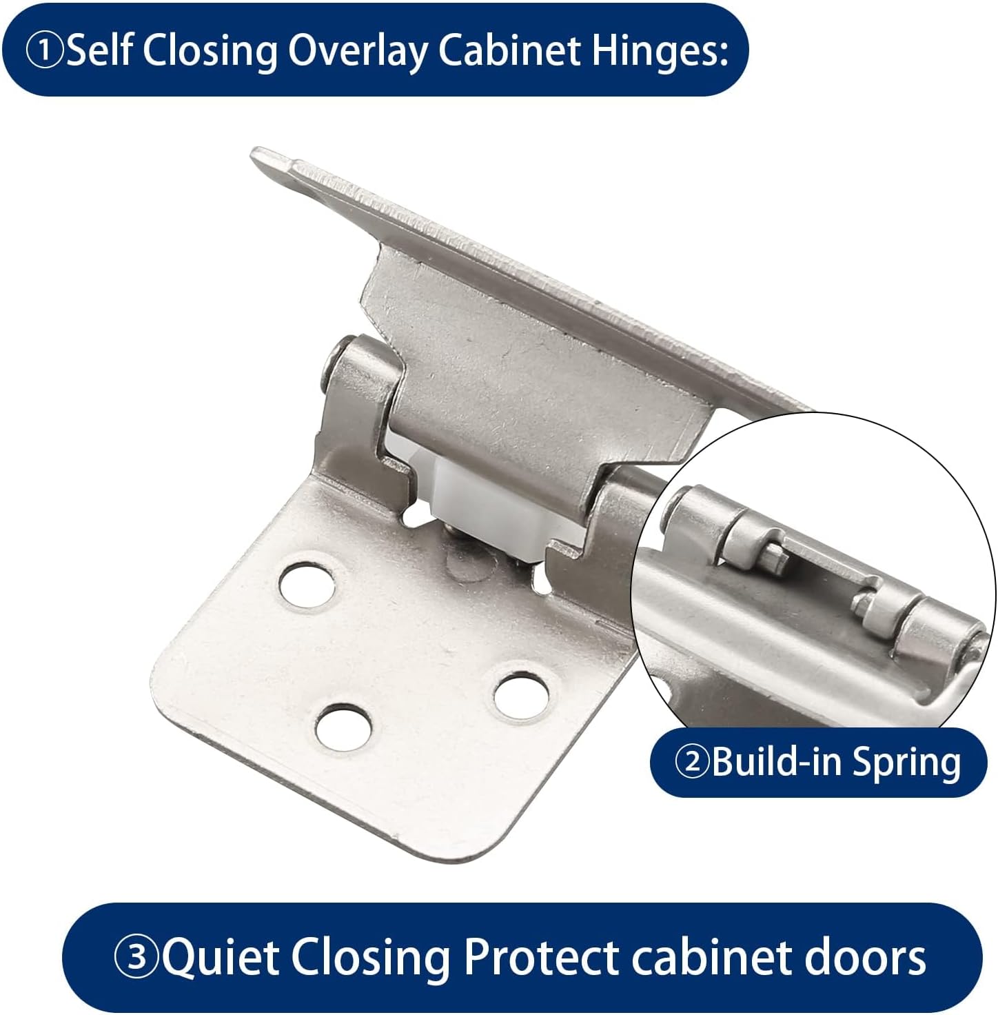25 Pairs of 1/2" Self Closing Overlay Cabinet Door Hinges - Semi-Concealed Flush Mount Satin Nickel Hinges for Kitchen Cabinets by Home Master Hardware