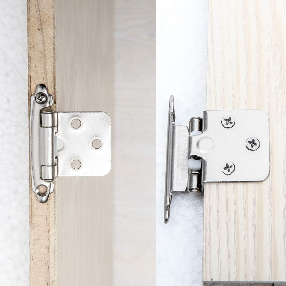 25 Pairs of 1/2" Self Closing Overlay Cabinet Door Hinges - Semi-Concealed Flush Mount Satin Nickel Hinges for Kitchen Cabinets by Home Master Hardware