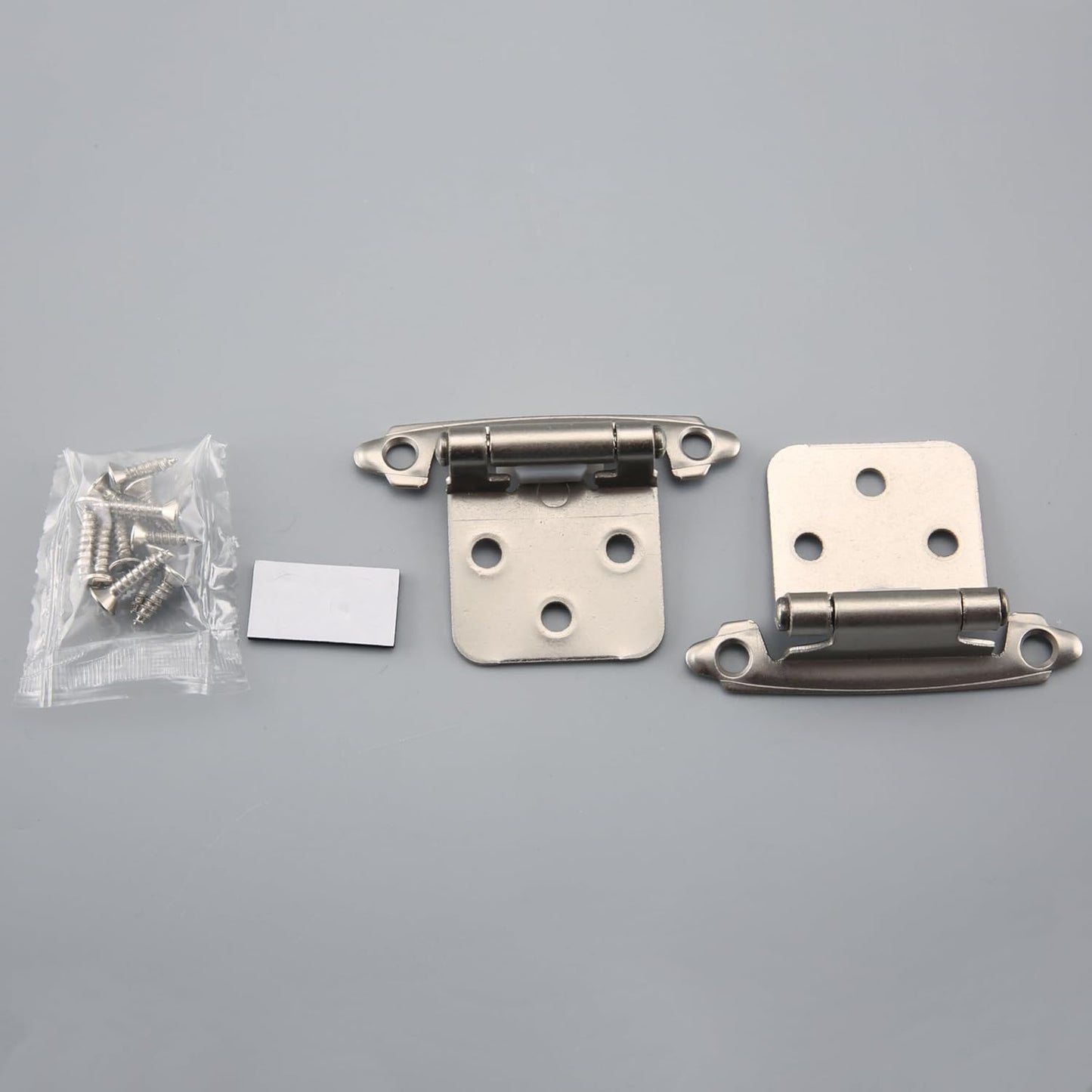 25 Pairs of 1/2" Self Closing Overlay Cabinet Door Hinges - Semi-Concealed Flush Mount Satin Nickel Hinges for Kitchen Cabinets by Home Master Hardware