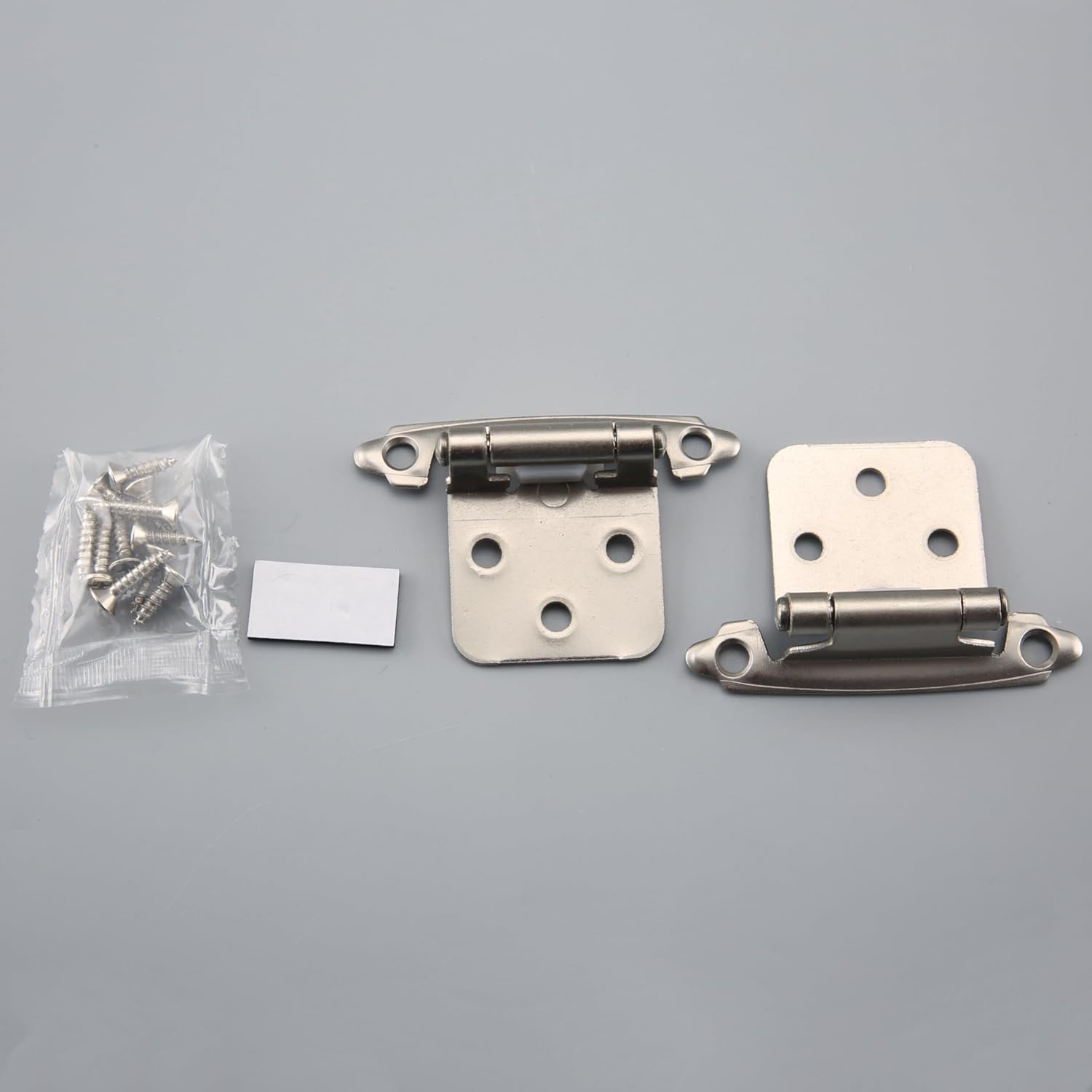 25 Pairs of 1/2" Self Closing Overlay Cabinet Door Hinges - Semi-Concealed Flush Mount Satin Nickel Hinges for Kitchen Cabinets by Home Master Hardware