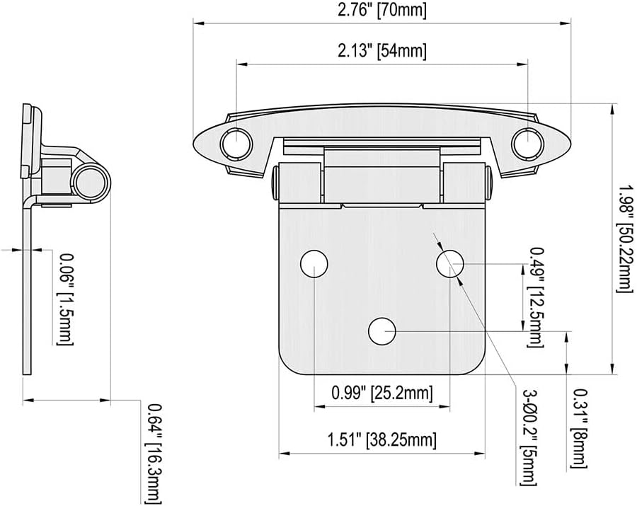 25 Pairs of 1/2" Self Closing Overlay Cabinet Door Hinges - Semi-Concealed Flush Mount Satin Nickel Hinges for Kitchen Cabinets by Home Master Hardware