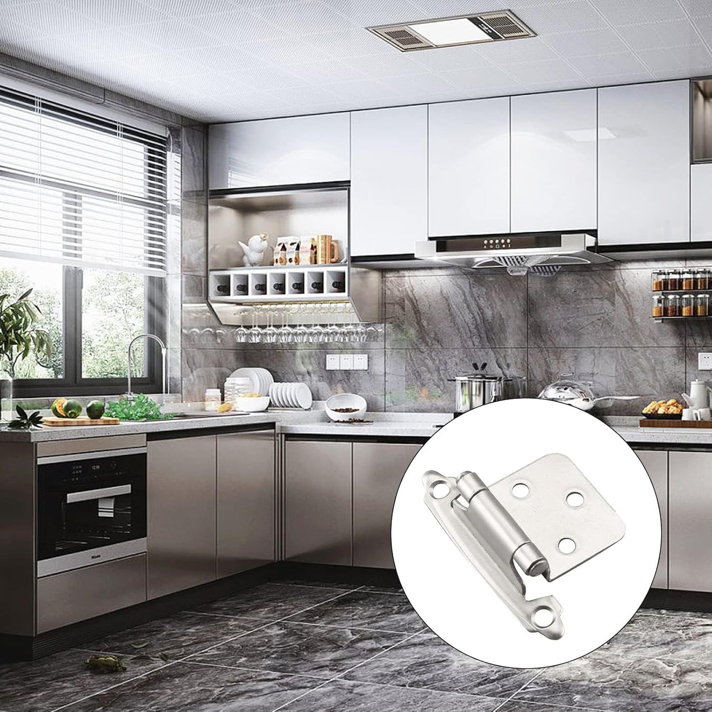 25 Pairs of 1/2" Self Closing Overlay Cabinet Door Hinges - Semi-Concealed Flush Mount Satin Nickel Hinges for Kitchen Cabinets by Home Master Hardware