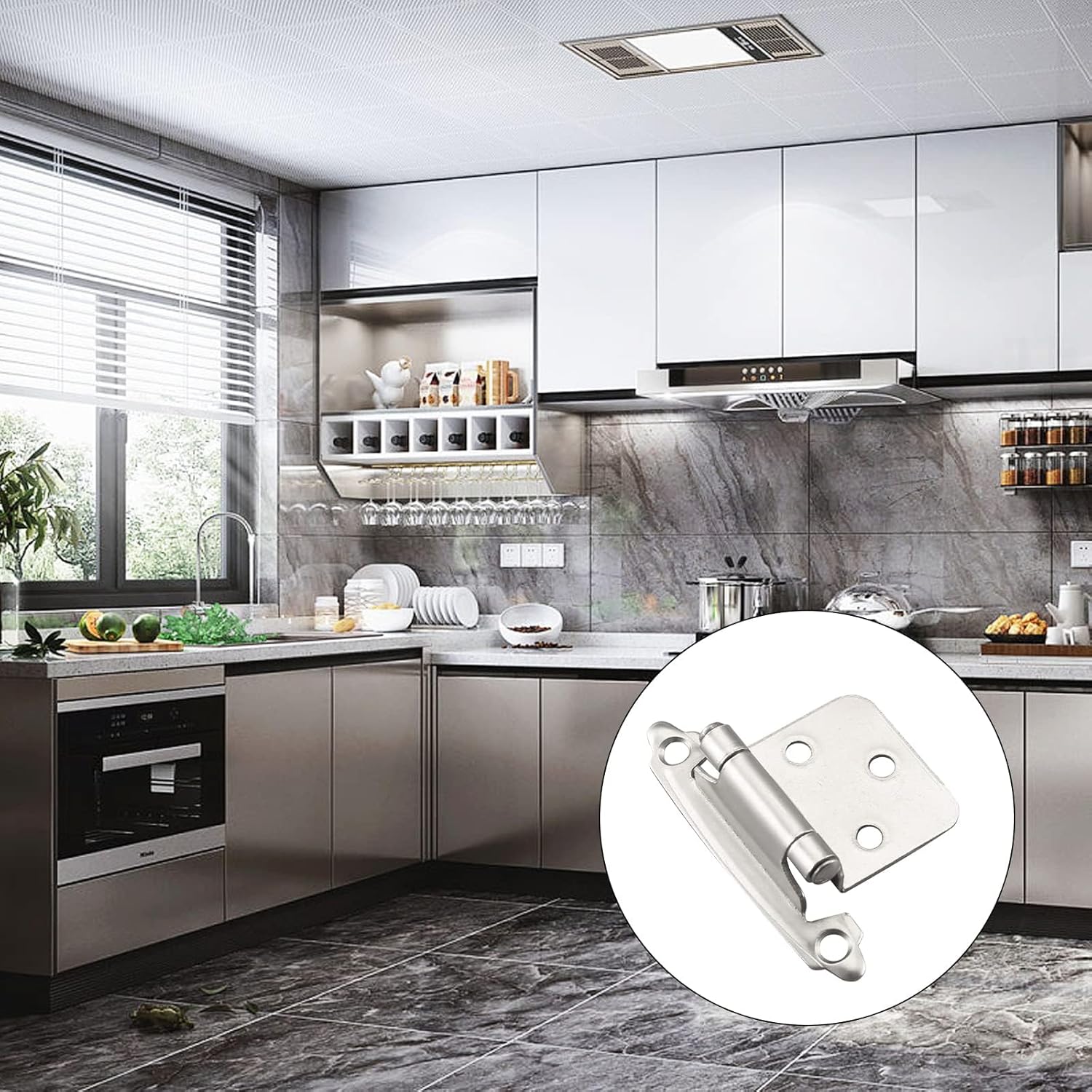 25 Pairs of 1/2" Self Closing Overlay Cabinet Door Hinges - Semi-Concealed Flush Mount Satin Nickel Hinges for Kitchen Cabinets by Home Master Hardware