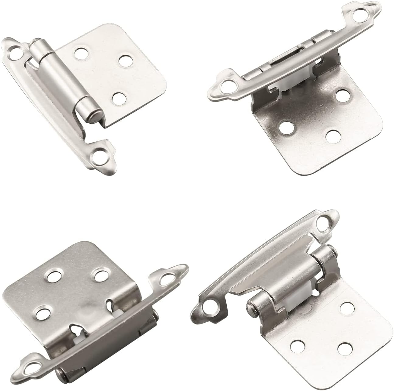 25 Pairs of 1/2" Self Closing Overlay Cabinet Door Hinges - Semi-Concealed Flush Mount Satin Nickel Hinges for Kitchen Cabinets by Home Master Hardware
