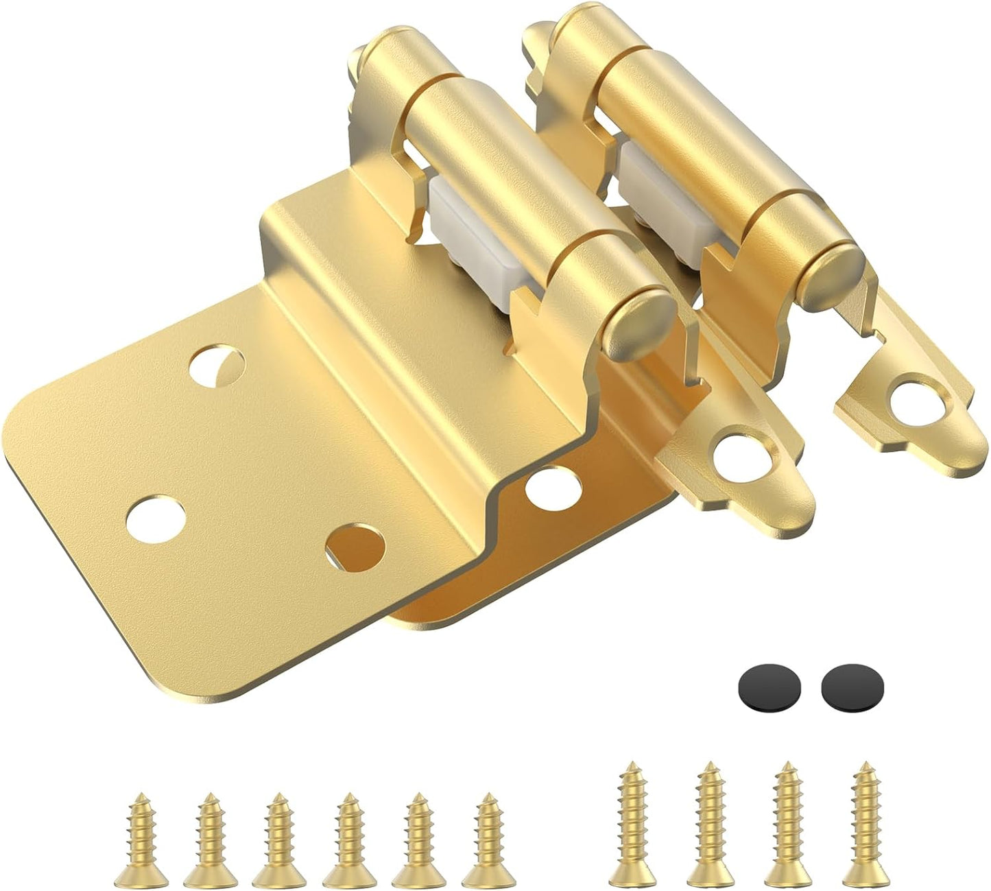 25 Pairs of Chibery 3/8 Inch Self Closing Flush Face Mount Cabinet Hinges with Door Bumper - Brass Gold Hardware for Kitchen, Bathroom, Furniture