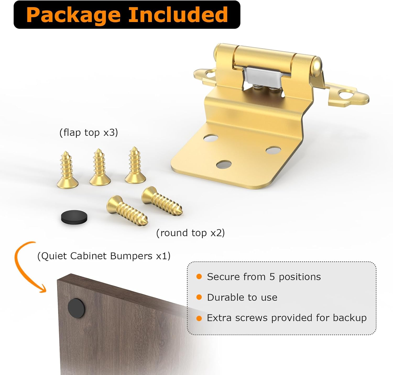 25 Pairs of Chibery 3/8 Inch Self Closing Flush Face Mount Cabinet Hinges with Door Bumper - Brass Gold Hardware for Kitchen, Bathroom, Furniture