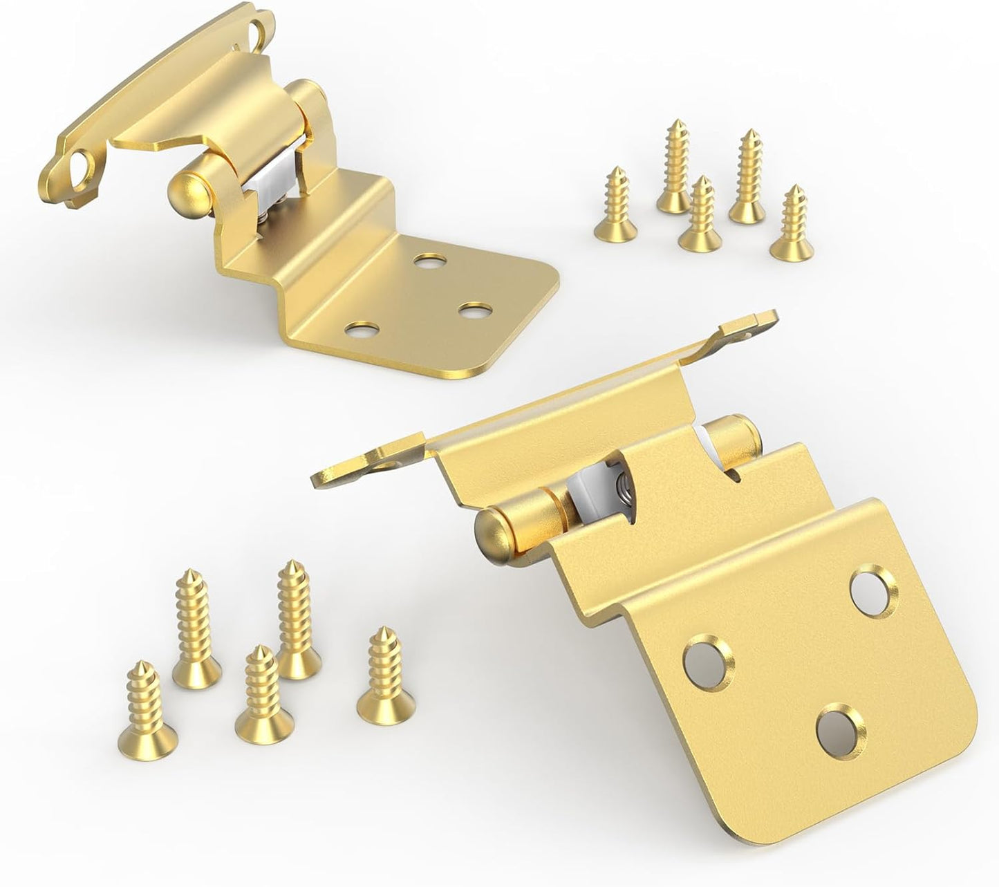 25 Pairs of Chibery 3/8 Inch Self Closing Flush Face Mount Cabinet Hinges with Door Bumper - Brass Gold Hardware for Kitchen, Bathroom, Furniture