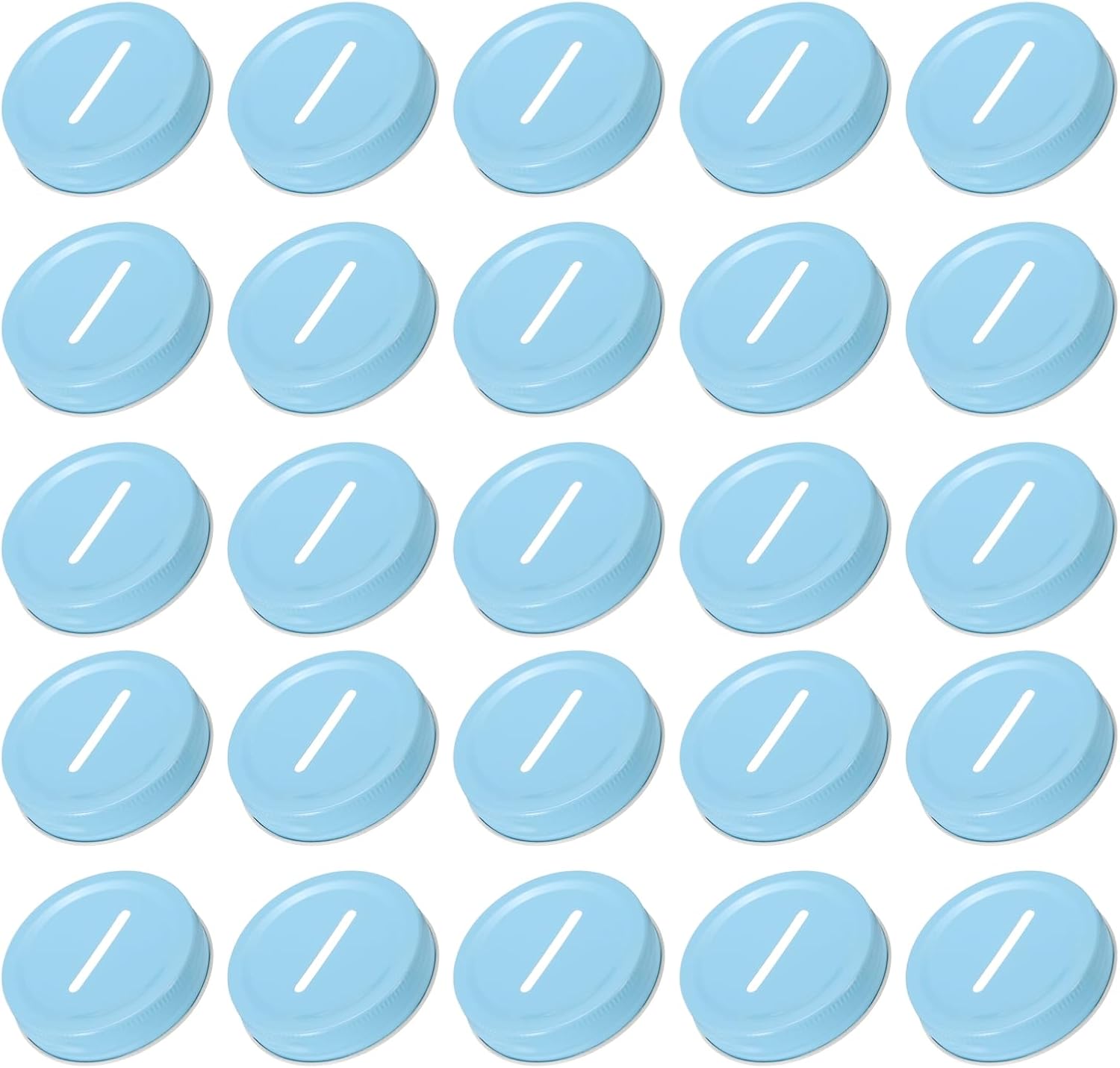 25 Pcs Metal Coin Slot Lid 70mm Tinplate Regular Mouth Canning Bank Caps - Blue for Money Saving Cards, Inserts for Mason, Canning Jars